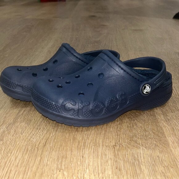 Kids J2 Lined Crocs - Navy - Unisex Worn once inside - Picture 1 of 4